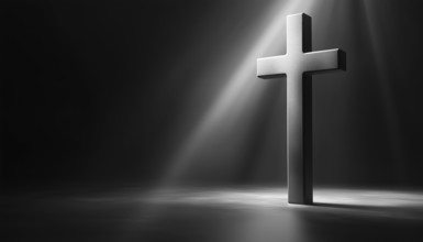 Simple Gray Christian Cross On A Light Background: A Minimalistic Depiction Of The Christian Symbol