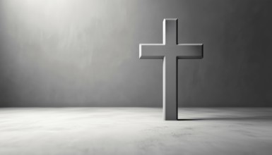 Simple Gray Christian Cross On A Light Background: A Minimalistic Representation Of Christian Faith