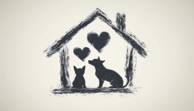 Artistic Representation Of Love For Dogs And Cats In A Mono Logo Design For Pet House, AI generated