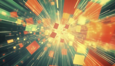Vintage-Inspired Digital Art: Vibrant Glowing Rectangles Dancing Across A Green And Yellow