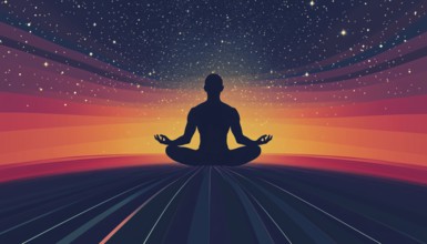 Self-Exploration Through Meditation, Mindfulness, And Dreaming With Silhouette Of Man In Lotus Pose