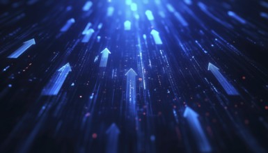 Dark Blue Abstract Showcasing Business Arrow Up Growth And Investment Technology, Depicting Trade