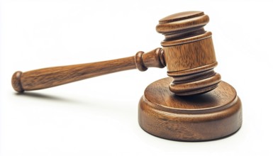 Wooden Auction Hammer With Stand For Law And Justice: Judge'S Gavel Hammer On White For