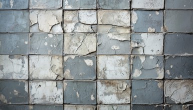 Deteriorating Aesthetic: Chipped Paint On Tiled Wall With Rough Grunge, Cracks, And Smudges,