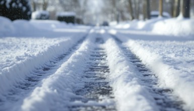 Close Up View Of Tire Tracks On Snow Covered Streets: A Detailed Look At Winter Imprints On The