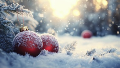 Festive Christmas Baubles In A Wintry Wonderland: Celebrating The Winter Holidays With Sparkling