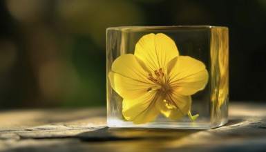 Capturing A Yellow Flower In A Stunning Epoxy Resin Cube: A Beautiful And Unique Decorative Piece