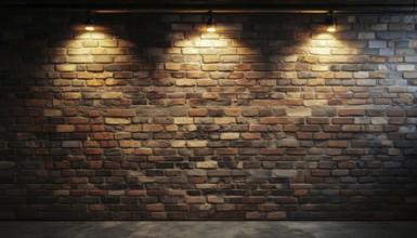 Vintage Interior Room Featuring Exposed Brick Wall And Three Accent Light Fixtures For A Cozy And