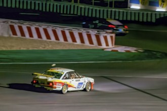 Beckmann-Opel Manta B with foxtail at night on the Nürburgring race track race track Grand Prix