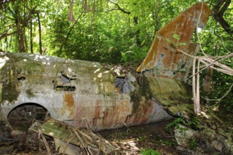 Vertical stabiliser and part of fuselage of WW II bomber Mitsubishi G4M1 US code name Betty from