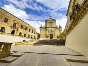 View of the forecourt and steps in front of St Marija's Cathedral in Gozo Citadel, Ir-Rabat