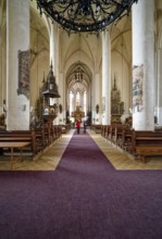Historic Catholic parish church of St. Nicholas and Elisabeth with the pulpit, interior, interior,