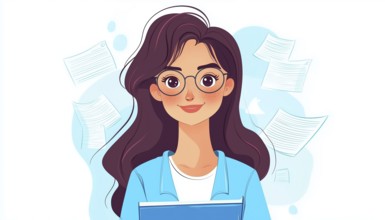Graphic Of A Happy And Cute Girl In Blue, Used As An Object In Web Projects And Applications By A