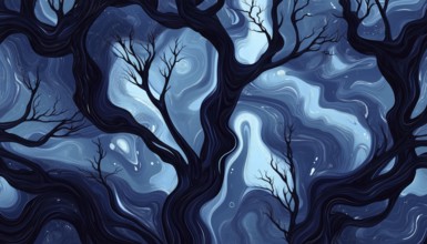 Elegant Design Featuring Tree Branches In A Stylish Pattern. Artistic Drawing Of Water Element