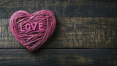 Vintage Wooden Heart-Shaped Pink Clew With The Word Love - A Charming And Romantic Decor Piece For