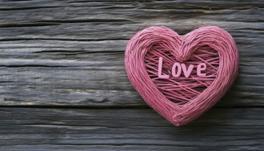 Vintage Wooden Heart-Shaped Pink Clew With Love Word - A Charming And Romantic Decorative Piece For
