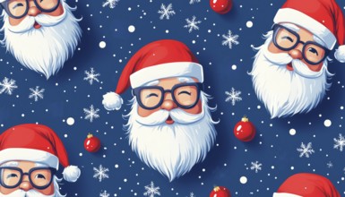 Charming Hipster Santa Heads Pattern On Blue For Festive Season Packaging And Decor - Perfect For
