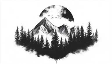 Mono Art: Capturing The Beauty Of Nature And Forest Mountains In Badge Patch Pin Graphic T-Shirt