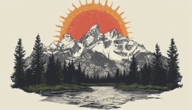 Vintage Art Of Grand Teton, Wyoming For Badges, Patches, T-Shirts, And Stickers: Unique Souvenirs