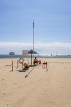 The Praia de São Roque beach, east of Lagos town centre, quite empty, lifeguards on duty,