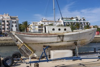 Old wooden boat in the Marina de Lagos, marina, Lagos, in the west of the Algarve, Portugal