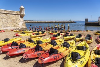 Kayak tours to the rocky coast of Ponta da Piedade, group tours in kayaks on the sea to the rugged