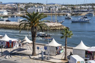 River Bensafrim, harbour channel, view of the Atlantic Ocean, Lagos, in the west of the Algarve,