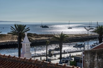 River Bensafrim, harbour channel, view of the Atlantic Ocean, Lagos, in the west of the Algarve,
