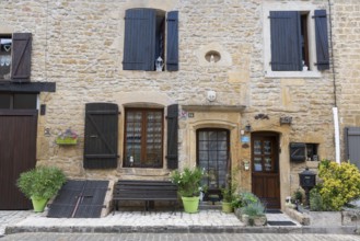 Renovated house facade, historic building, Marville, Renaissance village, Département Meuse, Grand