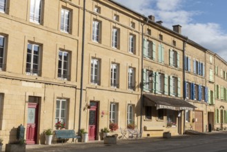 Row of streets with historic, renovated buildings, Marville, Renaissance village, Département
