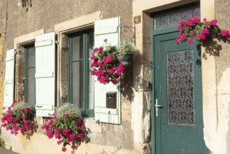 Entrance decorated with flowers, Marville, Renaissance village, Département Meuse, Grand Est,