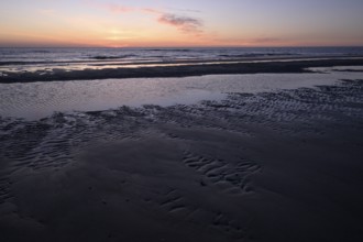 Sunset on the beach of the North Sea, Texel, North Holland, Netherlands