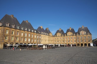 Street cafés, restaurants, Place Ducale, historic main square, Charleville-Mézières, Ardennes,