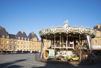 Children's carousel, Place Ducale, historic main square, Charleville-Mézières, Ardennes, Grand Est,