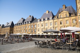 Street cafés, restaurants, Place Ducale, historic main square, Charleville-Mézières, Ardennes,