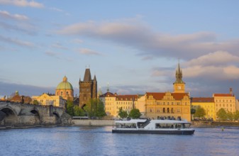 View of old town with Charles Bridge (Karluv Most) on Vltava river and Old Town Bridge Tower,