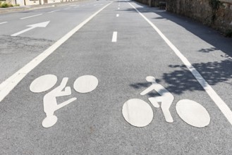 Pictograms, cycle path, Charleville-Mézières, Mézières district, Ardennes, Grand Est, France