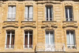 Historic building facades, Charleville-Mézières, Mézières district, Ardennes, Grand Est, France