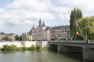 Bridge over the river Meuse, Hôtel de Ville, Town Hall, Charleville-Mézières, Mézières district,