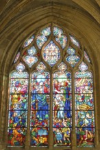 Colourful stained glass windows, Saint-Nicolas church, Marville, Renaissance village, Département