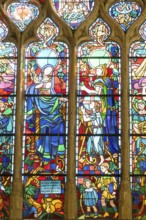 Colourful stained glass windows, Saint-Nicolas church, Marville, Renaissance village, Département
