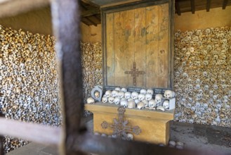 Skulls, skeletons, ossuary, Saint-Hilaire cemetery, Marville, Renaissance village, Département