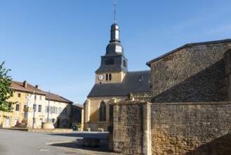 Village square, Saint-Nicolas church, Marville, Renaissance village, Département Meuse, Grand Est,