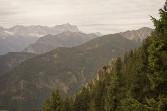 Mountain panorama seen from the Laber, Ammergau Alps, Ammergau, Oberammergau, mountains, Alps,