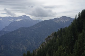 Mountain panorama seen from the Laber, Ammergau Alps, Ammergau, Oberammergau, mountains, Alps,
