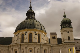 Ettal Monastery, Benedictine Abbey, inner courtyard, Upper Bavaria, Bavaria,