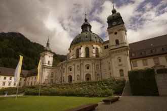 Ettal Monastery, Benedictine Abbey, inner courtyard, Upper Bavaria, Bavaria,