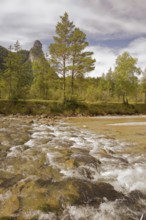 View of the Kofel, mountain, river, Oberammergau, Catholic, Ammergau, Ammergau Alps, Upper Bavaria,