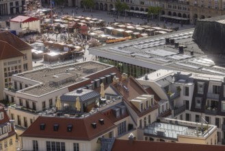 View from the lantern of the Church of Our Lady over the roofs, the Kulturpalast, to the autumn
