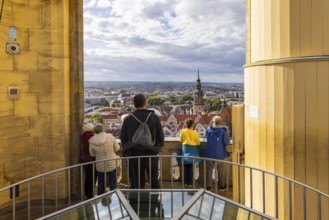 Tourists enjoying the view from the lantern of the Church of Our Lady, Dresden, Saxony, Germany